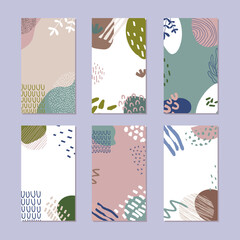 Set of abstract story backgrounds. Hand drawn natural pattern in trendy style. 
