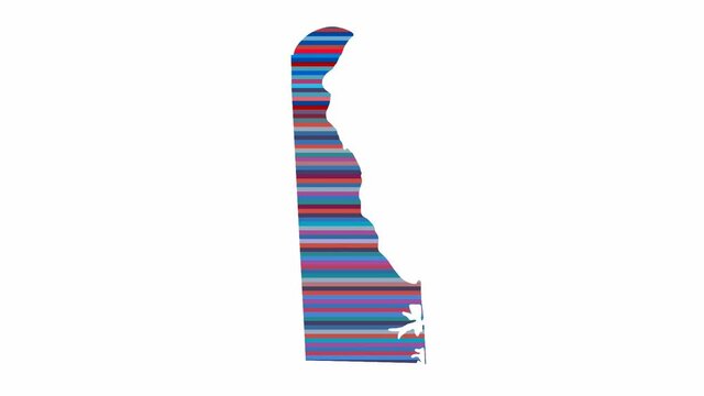 Delaware US state contour map background vertical rows of colors change tone looped video