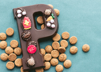 Chocolate letter P, pepernoten cookies, celebrations from Sinterklaas