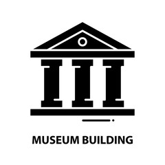 museum building icon, black vector sign with editable strokes, concept illustration