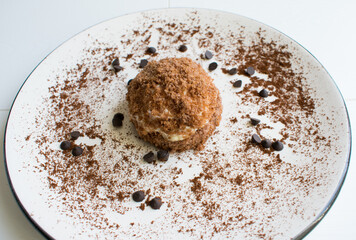 Chocolate mole cake. Delicious cake with cream.