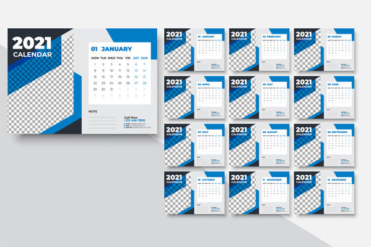 Wall Calendar or Desk Calendar 2021 Template,  Modern and Creative New year Calendar