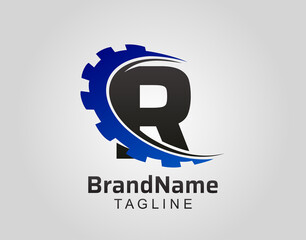 Abstract R Letter, R Gear Swoosh Logo.