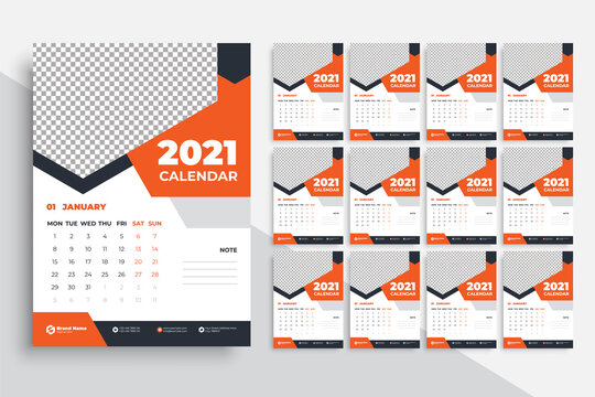 Wall Calendar or Desk Calendar 2021 Template,  Modern and Creative New year Calendar
