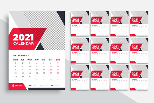 Wall Calendar or Desk Calendar 2021 Template,  Modern and Creative New year Calendar