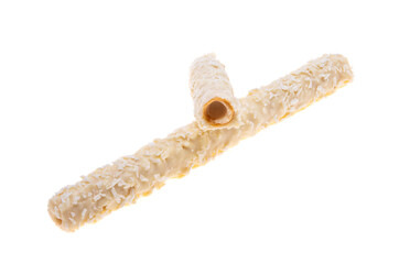 wafer rolls with coconut flakes isolated