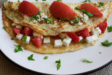 Cheese and Tomatoes in Homemade Delicious crepe