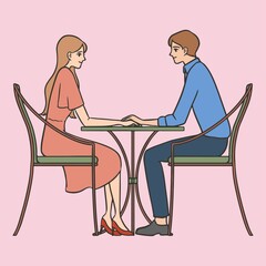 hand drawn couple on  romantic date valentine cartoon