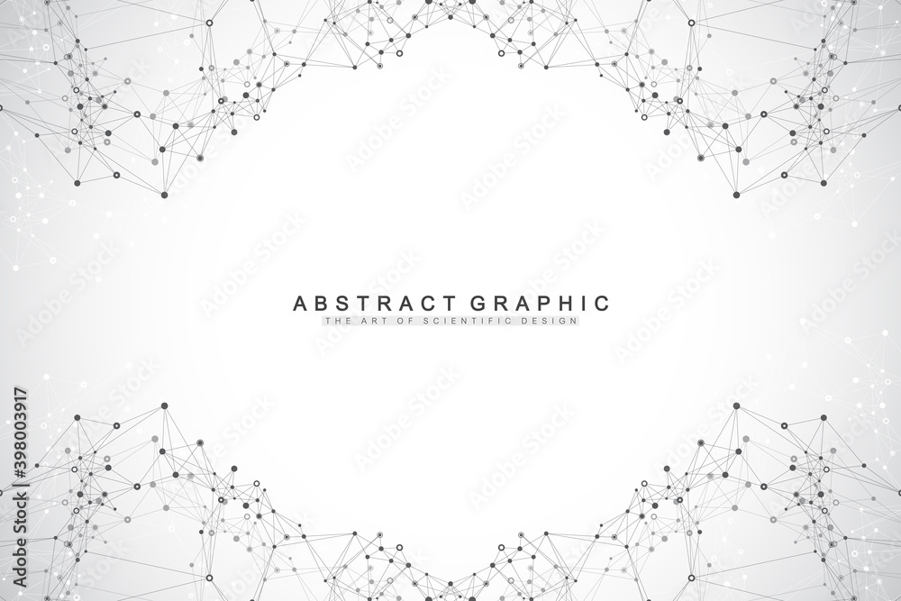Aufkleber Abstract perspective background with connected line and dots. Network and connection background for your presentation. Big data visualization. Graphic polygonal background. Vector illustration.