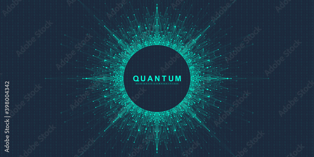 Fototapete Quantum computer technology concept. Sphere explosion background. Deep learning artificial intelligence. Big data algorithms visualization. Waves flow. Quantum explosion, vector illustration.