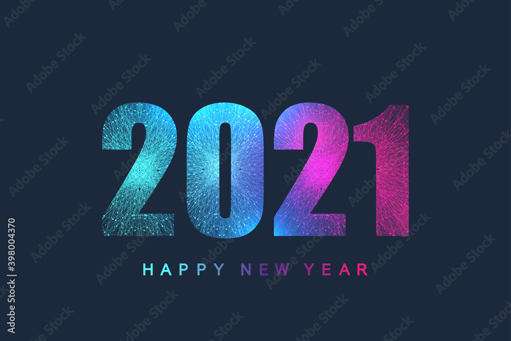 Aufkleber Futuristic technology template text design Christmas and Happy new year 2021. Graphic background communication 2021. Design element for presentations, postcard, flyer, leaflet and poster, vector.