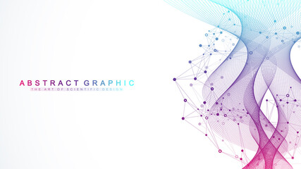 Big Genomic Data Visualization. DNA helix, DNA strand, DNA Test. CRISPR CAS9 - Genetic engineering. Molecule or atom, neurons. Abstract structure for Science or medical background, banner. Wave flow.