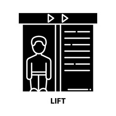 lift icon, black vector sign with editable strokes, concept illustration