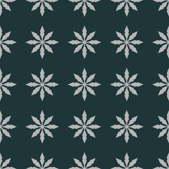 Dark green seamless pattern with simple snowflakes for Christmas and New Year design, wrapping paper, wallpapers. 