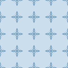 Blue seamless pattern with simple blue snowflakes for Christmas and New Year design, wrapping paper, wallpapers. 
