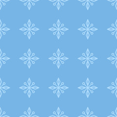 Fototapeta na wymiar Blue seamless pattern with simple snowflakes for Christmas and New Year design, wrapping paper, wallpapers. 