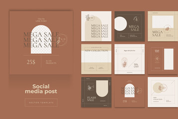 Sale square banner template with flowers logo for social media posts, mobile apps, banners design and web internet ads. Trendy abstract square template with colorful concept.