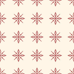 Seamless pattern with simple red snowflakes for Christmas and New Year design, wrapping paper, wallpapers. 