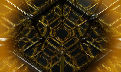 background inside black molecule 3d rendering
