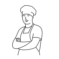 Obraz premium Male chef with arms crossed. Hand drawn vector illustration.
