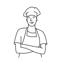 Female chef with arms crossed. Hand drawn vector illustration.