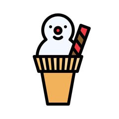 Snowman ice cream cone icon, Christmas food and drink vector