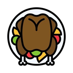 Roasted chicken icon, Christmas food and drink vector