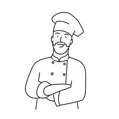 Bearded chef with crossed arms. Hand drawn vector illustration.
