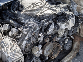 Car after an accident and arson