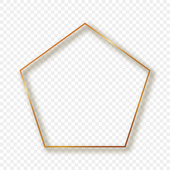 Gold glowing pentagon shape frame with shadow