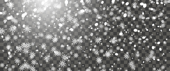 Snowfall and falling snowflakes