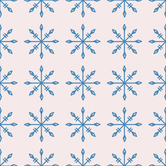 Seamless pattern with simple blue snowflakes for Christmas and New Year design, wrapping paper, wallpapers. 