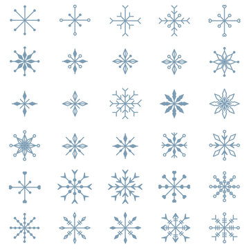 Set of 30 isolated different nordic style snowflakes for Christmas and New Year design.