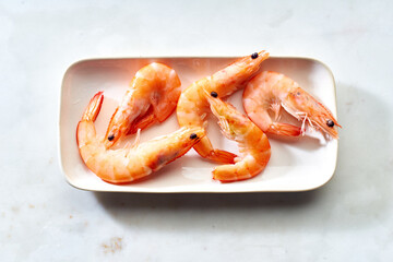 Flat lay with prawns