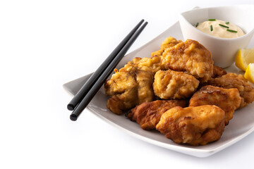 Spicy chicken karaage isolated on white background	
