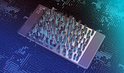 city on phone with dark background