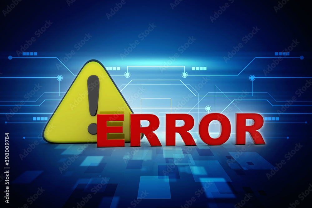 Poster 3d rendering exclamation sign with error