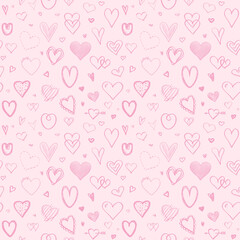 Hand drawn holiday background with hearts. Seamless light pattern. Valentine's day