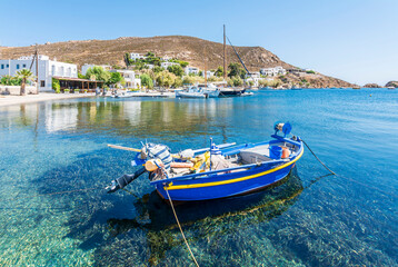 Fototapeta premium Grikos Village harbour view in Patmos Island. Patmos Island is populer tourist destination in Greece.