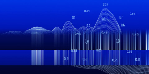 Fototapeta premium Abstract analytical background with wireframe algorithm analyze data and blurred lines. Quantum cryptography concept. Analytics algorithms data. Big data. Banner for business, science and technology.