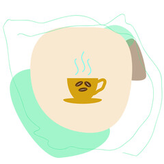 A Cup of fresh coffee on a modern liquid beige background. Flat Style. Decorative design for cafes, posters, banners, postcards.