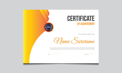 Appreciation certificate best award template. Orange, black with white Design. Creative certificate design. 