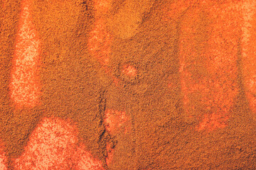 top view of instant coffee on flat color background. flat lay