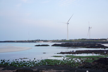 Wind power generator on the beach