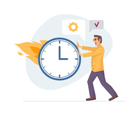 Working overtime at Deadline. Office worker employee running in panic. Office worker hurry up with job, do not have time to meet deadline. Burning tasks and deadlines concept