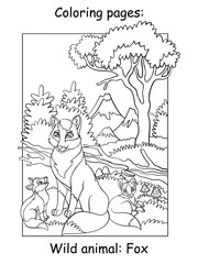 Children coloring book page foxes vector illustration