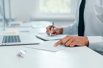 close up. business man works with documents