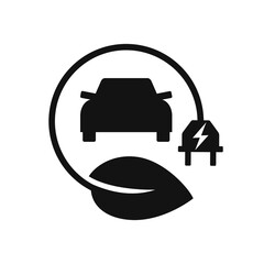Eco electricity. Black leaf, electric plug and car. Logo concept design template.