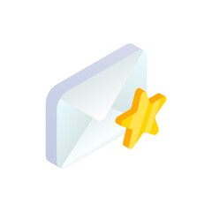 Favorite message isometric icon, 3d Email Mobile symbol with star shape. Choose e-mail sign. Social network, sms chat, mail web mark vector illustration for website, landing design, app, advert