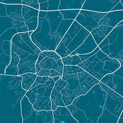 Detailed map of Aachen city, linear print map. Cityscape panorama.